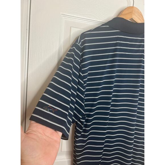 Greg Norman Men's Play Dry Navy Blue and White Striped Golf Polo Size Large - Picture 9 of 9
